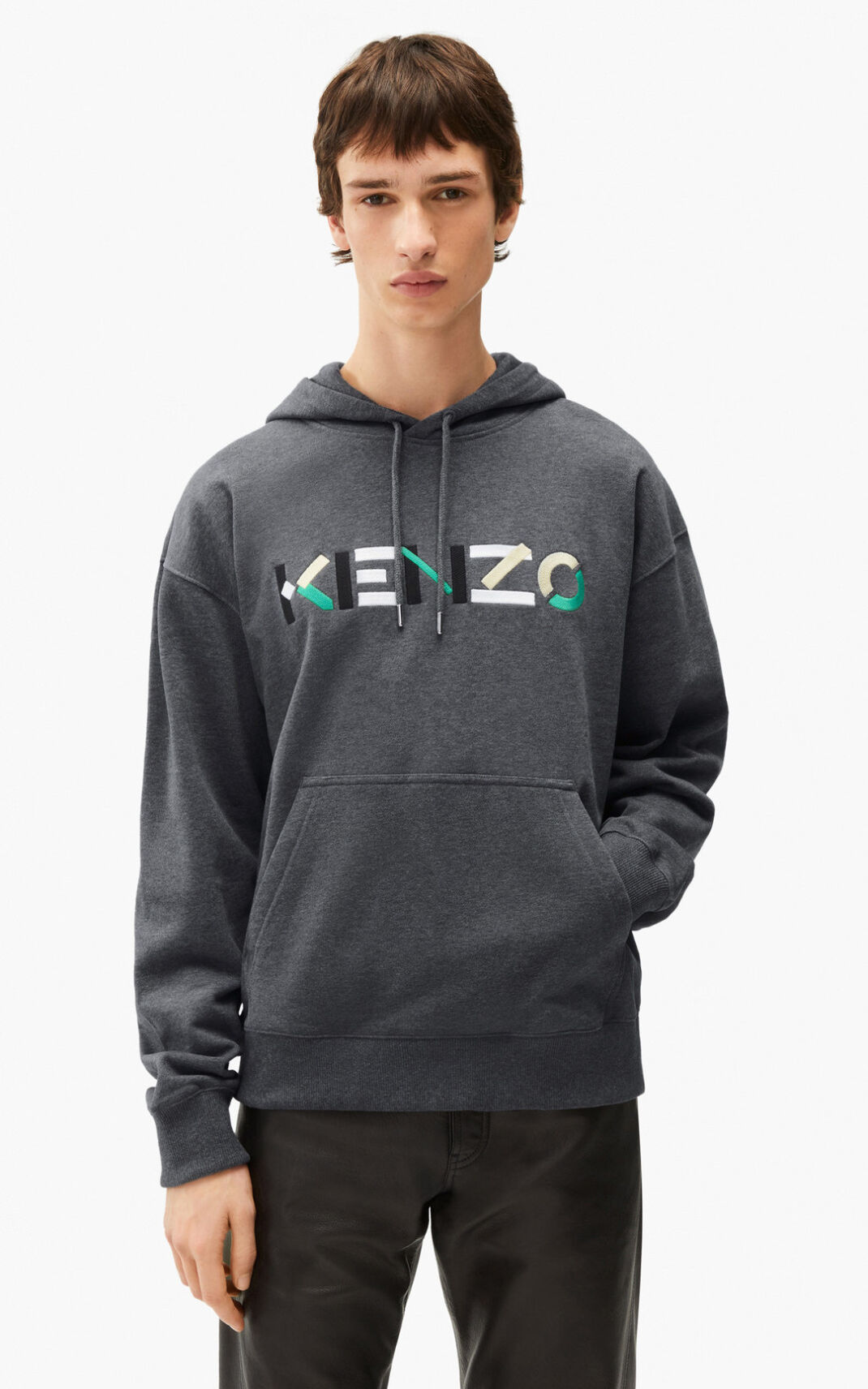 Kenzo Logo oversized Hoodie Grey For Mens 2815SRPXT